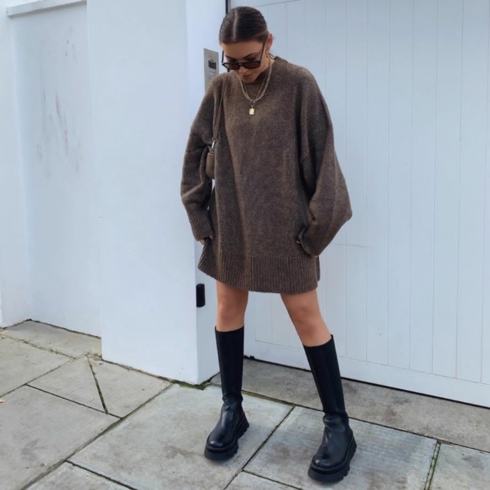 NWT Zara Lug Sole Leather Tall Boots - Picture 6 of 16